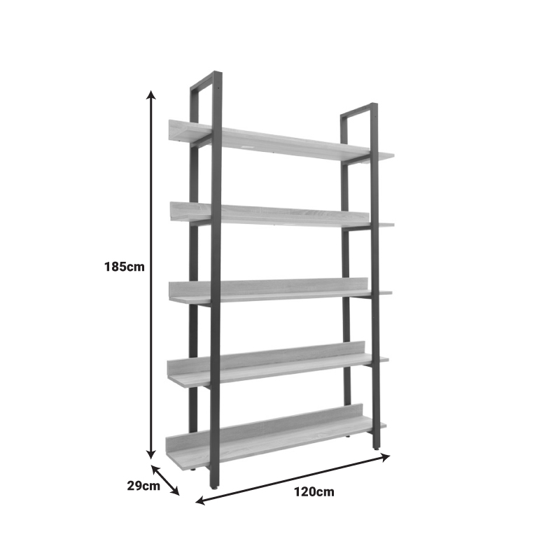 Almond pakoworld bookcase in oak-black shade 120x29x185cm
