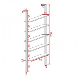 Tenesi pakoworld Wall Shelf in white with gold metal frame 60x22x200cm Tenesi pakoworld Wall Shelf in white with gold metal frame 60x22x200cm