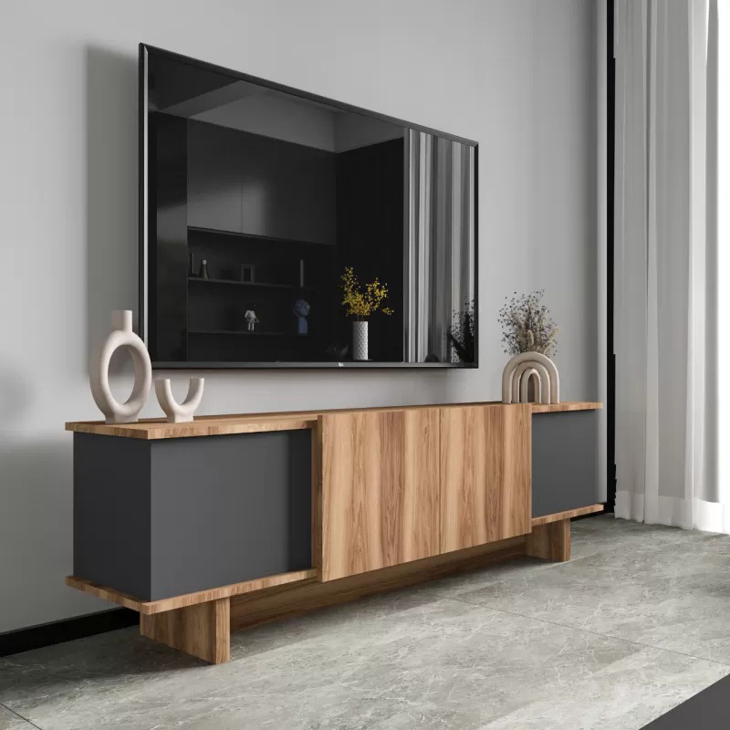 Aramos pakoworld TV cabinet in anthracite-oak shade 180x33x50cm Aramos pakoworld TV cabinet in anthracite-oak shade 180x33x50cm
