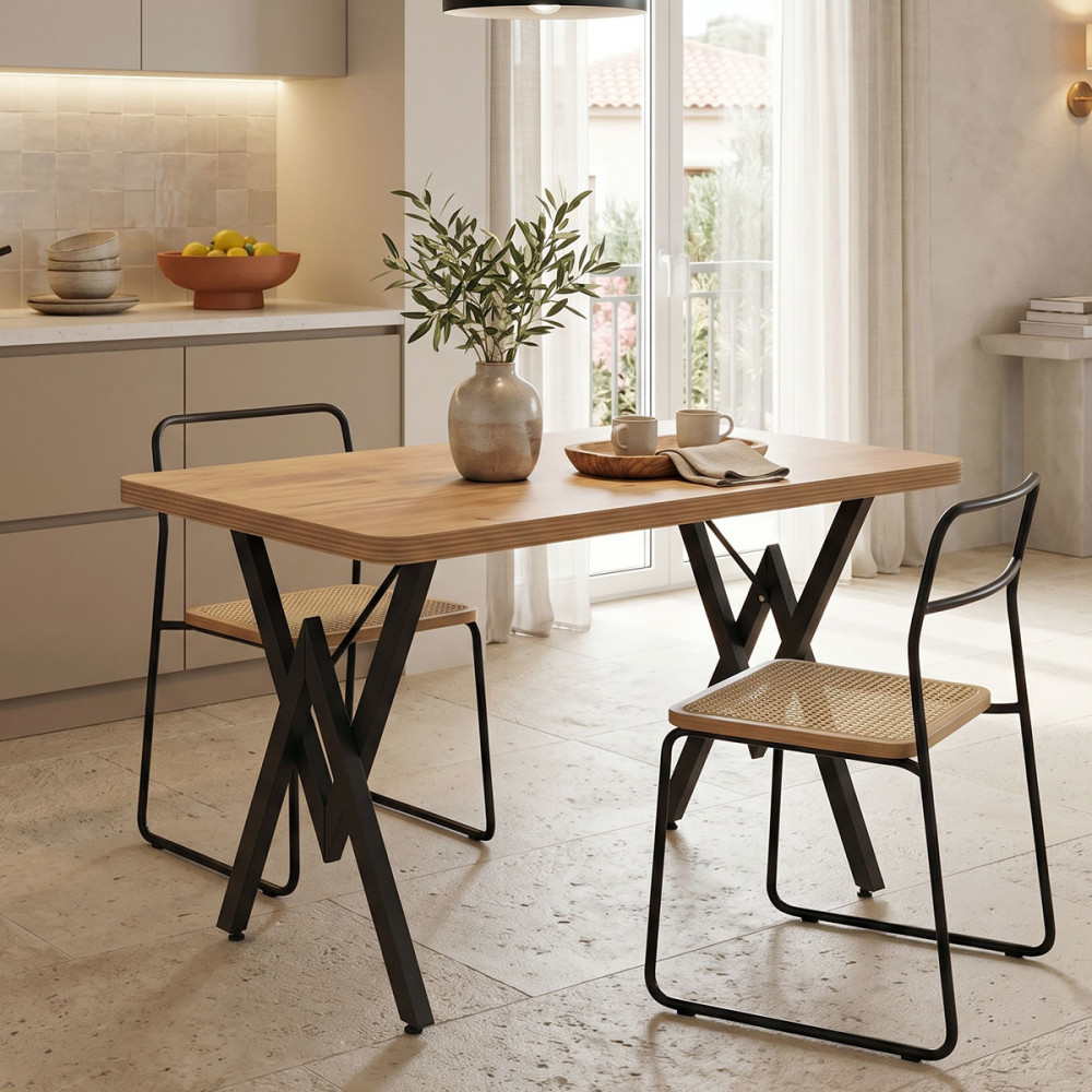 Vertex table pakoworld oak with black metal legs 110x70x72cm