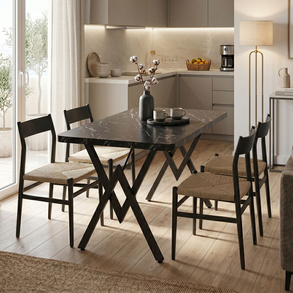 Vertex pakoworld table black marble effect with black metal legs 110x70x72cm
