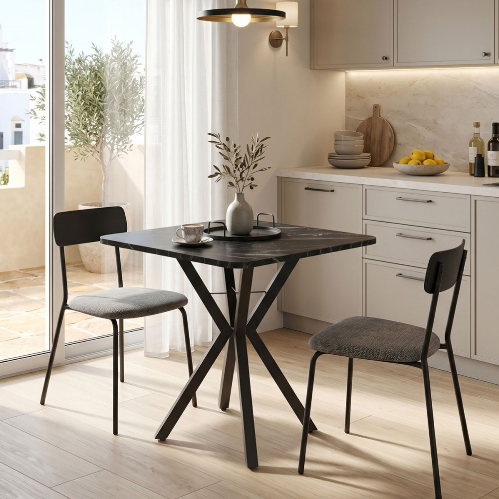 Arenya pakoworld table black marble effect - black metal legs 70x70x72cm