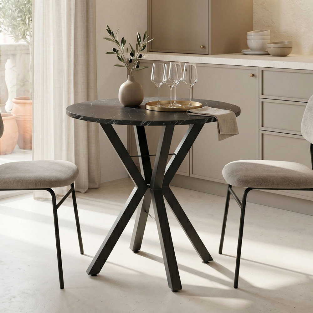 Rogue table pakoworld black marble look with black metal legs D70x72cm