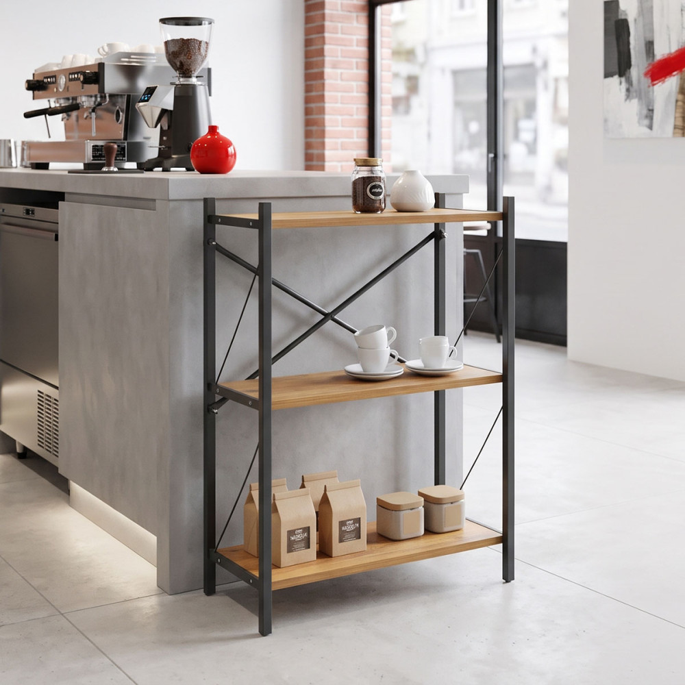 Ραφιέρα επιδαπέδια Althea pakoworld oak με μαύρο μέταλλο 60x30x90εκ