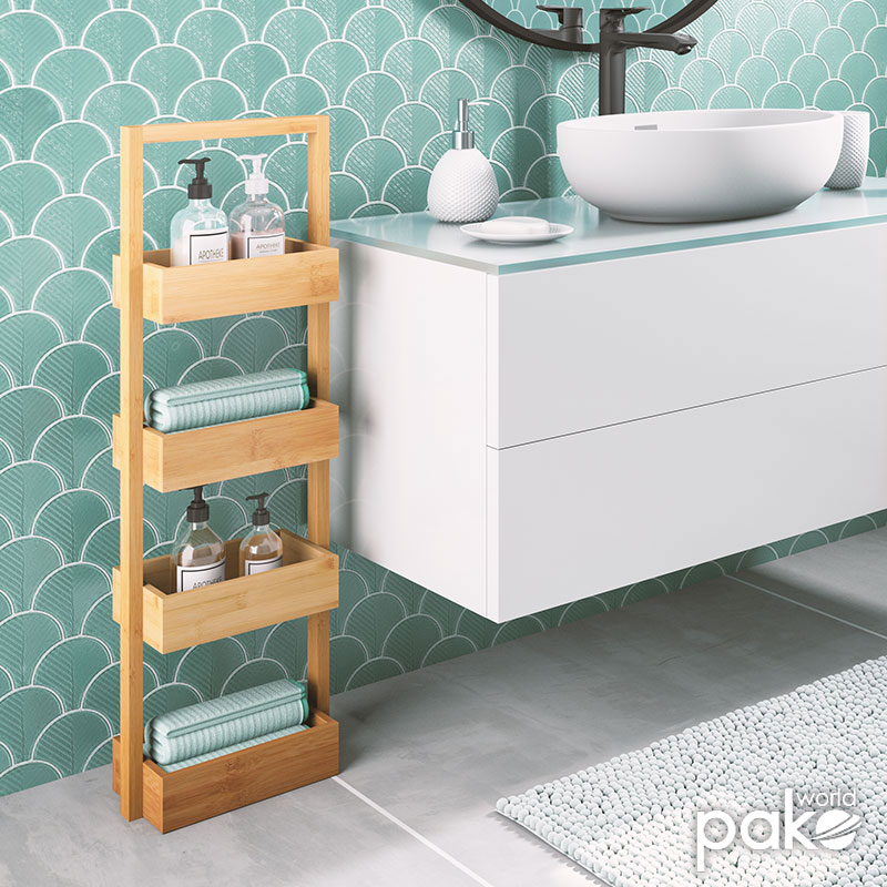 Floor shelf Ollie pakoworld wooden bambou in natural color 28x16x88cm Floor shelf Ollie pakoworld wooden bambou in natural color 28x16x88cm