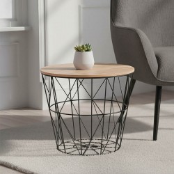 Side coffee table Jacot pakoworld in oak-black color D38x30,5cm