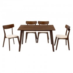 Dining set Benson - Toto pakoworld 5pcs 120x75x75cm in walnut - beige fabric Dining set Benson - Toto pakoworld 5pcs 120x75x75cm in walnut - beige fabric
