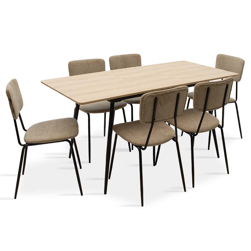 Dining table Shazam-Tania pakoworld 7pcs polymorphic-opening MDF sonoma-beige 120-160x80x76cm Dining table Shazam-Tania pakoworld 7pcs polymorphic-opening MDF sonoma-beige 120-160x80x76cm