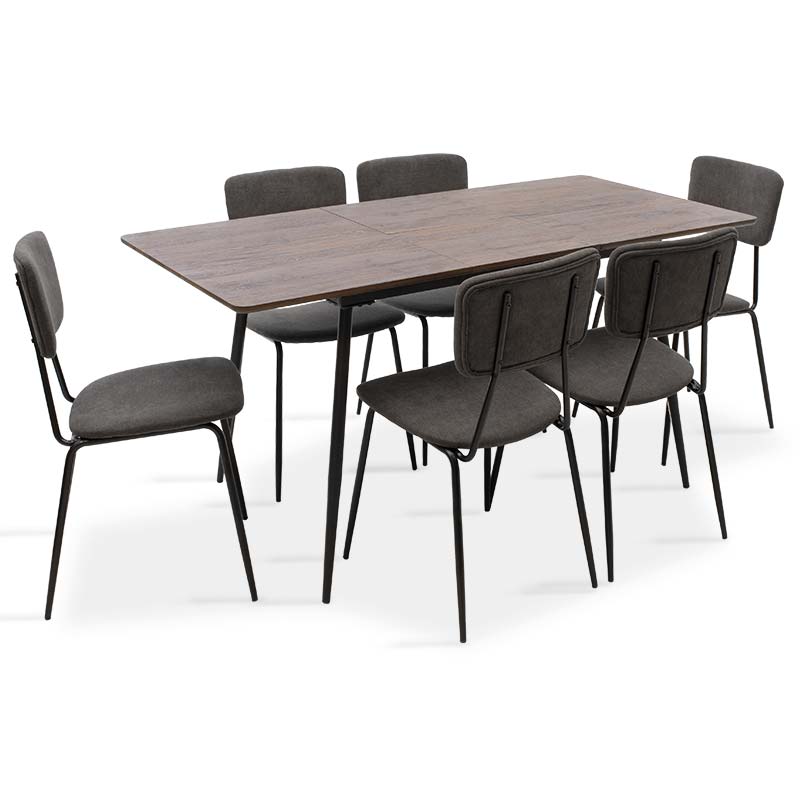 Dining table Shazam-Tania pakoworld 7pcs polymorphic-opening MDF walnut-dark grey 120-160x80x76cm Dining table Shazam-Tania pakoworld 7pcs polymorphic-opening MDF walnut-dark grey 120-160x80x76cm