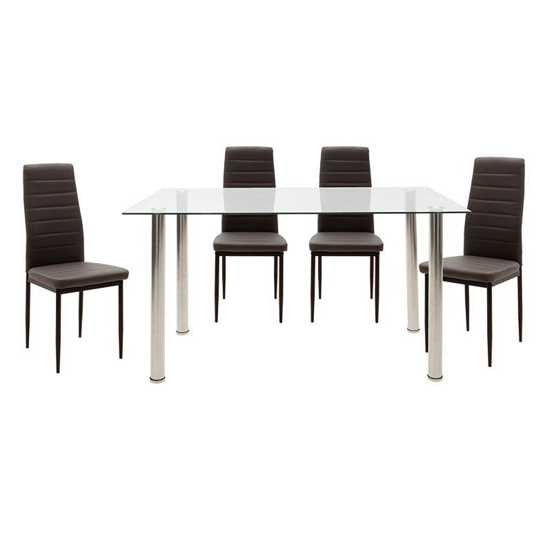 Τραπεζαρία Hazel-Parker pakoworld σετ 5τμχ γυάλινη με καφέ pu 140x80x75εκ