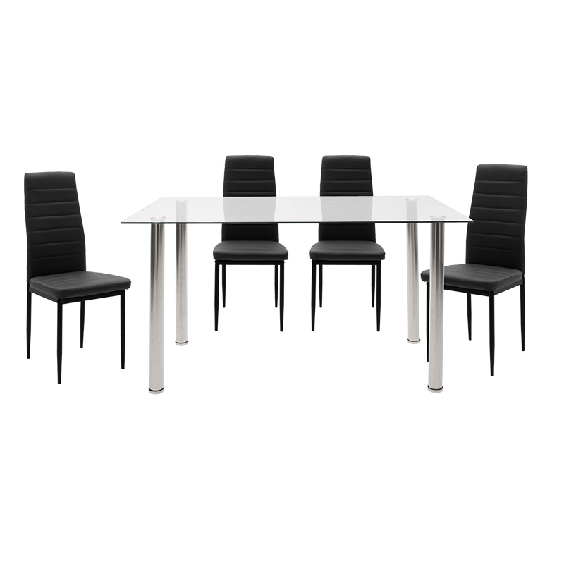 Τραπεζαρία Hazel-Parker pakoworld σετ 5τμχ γυάλινη με μαύρο pu 140x80x75εκ