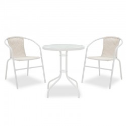 Watson-Obbi garden dining set 3pcs pakoworld metal white-glass Φ60x70cm Watson-Obbi garden dining set 3pcs pakoworld metal white-glass Φ60x70cm