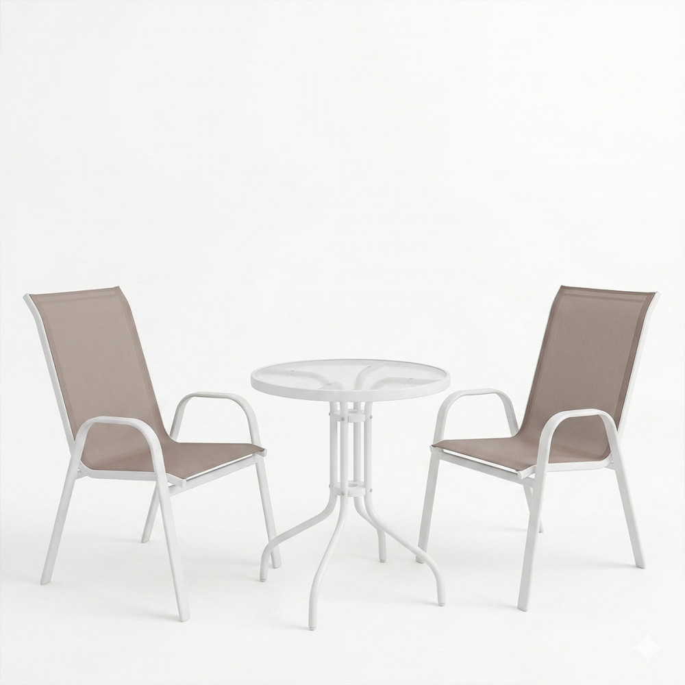 Garden dining set 3pcs Calan-Watson pakoworld metal white-textilene brown