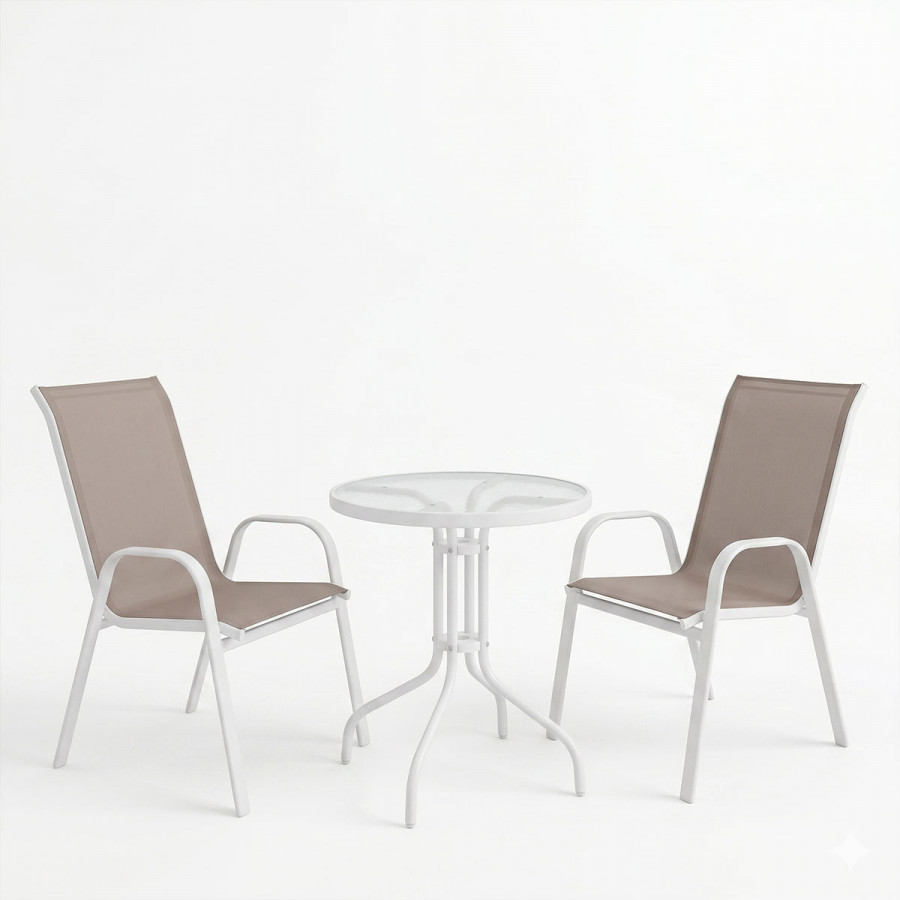 Garden dining set 3pcs Calan-Watson pakoworld metal white-textilene brown