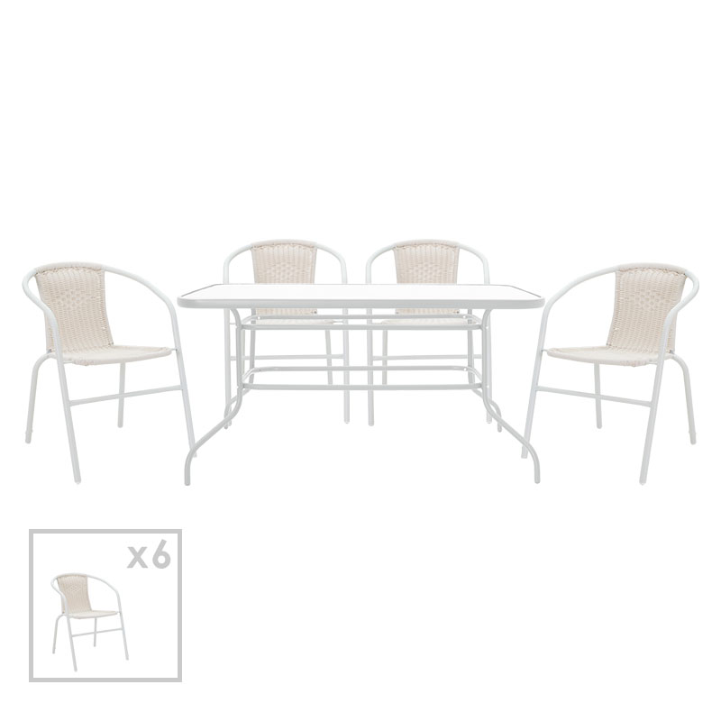 Dining set 7pcs Valor-Obbi pakoworld metal-pe white Dining set 7pcs Valor-Obbi pakoworld metal-pe white