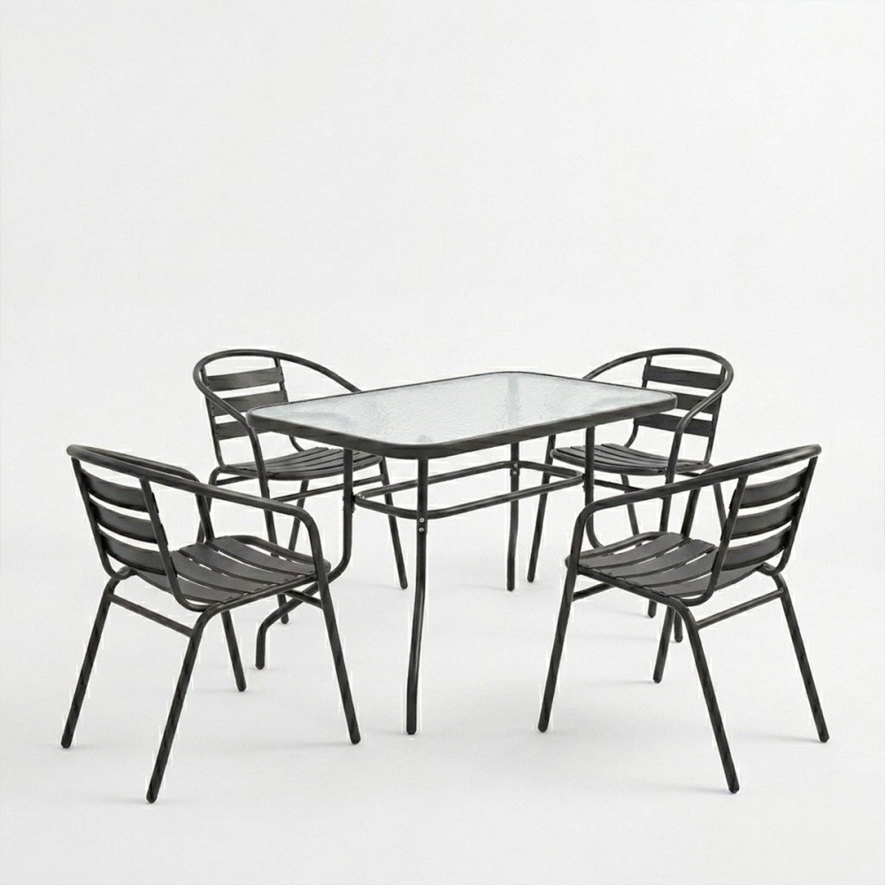 Garden dining table Valor-Tade set of 5 pcs pakoworld metal black-glass 110x60x70cm