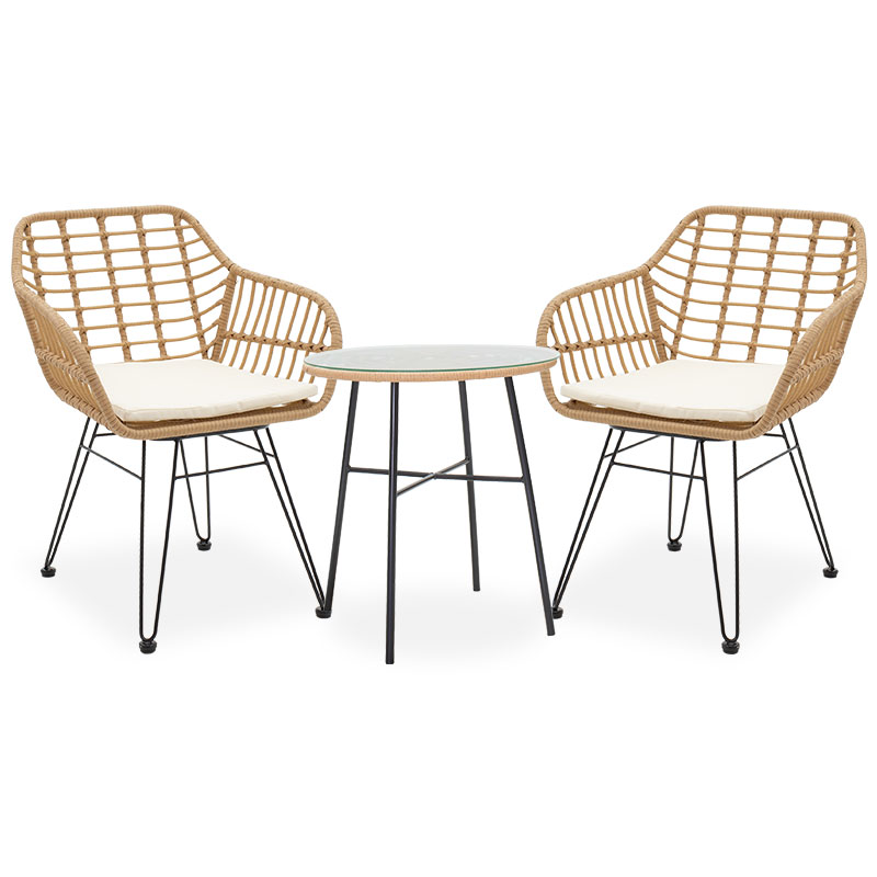 Dining set 3pcs Gaus-Naoki pakoworld metal black-pe natural. Dining set 3pcs Gaus-Naoki pakoworld metal black-pe natural.