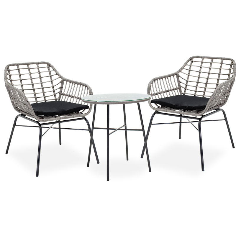 Naoki-Gaus dining set 3pcs pakoworld metal black-pe gray Naoki-Gaus dining set 3pcs pakoworld metal black-pe gray