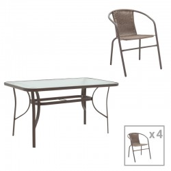 Dining table Ensure-Obbi set 5pcs pakoworld metal-pe brown Dining table Ensure-Obbi set 5pcs pakoworld metal-pe brown