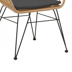 Dining table Naoki pakoworld set of 3 natural rattan-black metal-glass 80x80x78cm Dining table Naoki pakoworld set of 3 natural rattan-black metal-glass 80x80x78cm