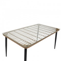 Dining table Naoki III pakoworld set of 5 natural rattan-black metal-glass 160x90x78cm Dining table Naoki III pakoworld set of 5 natural rattan-black metal-glass 160x90x78cm