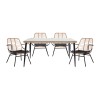 Dining table Naoki A pakoworld set of 5 natural rattan-black metal-glass 160x90x78cm