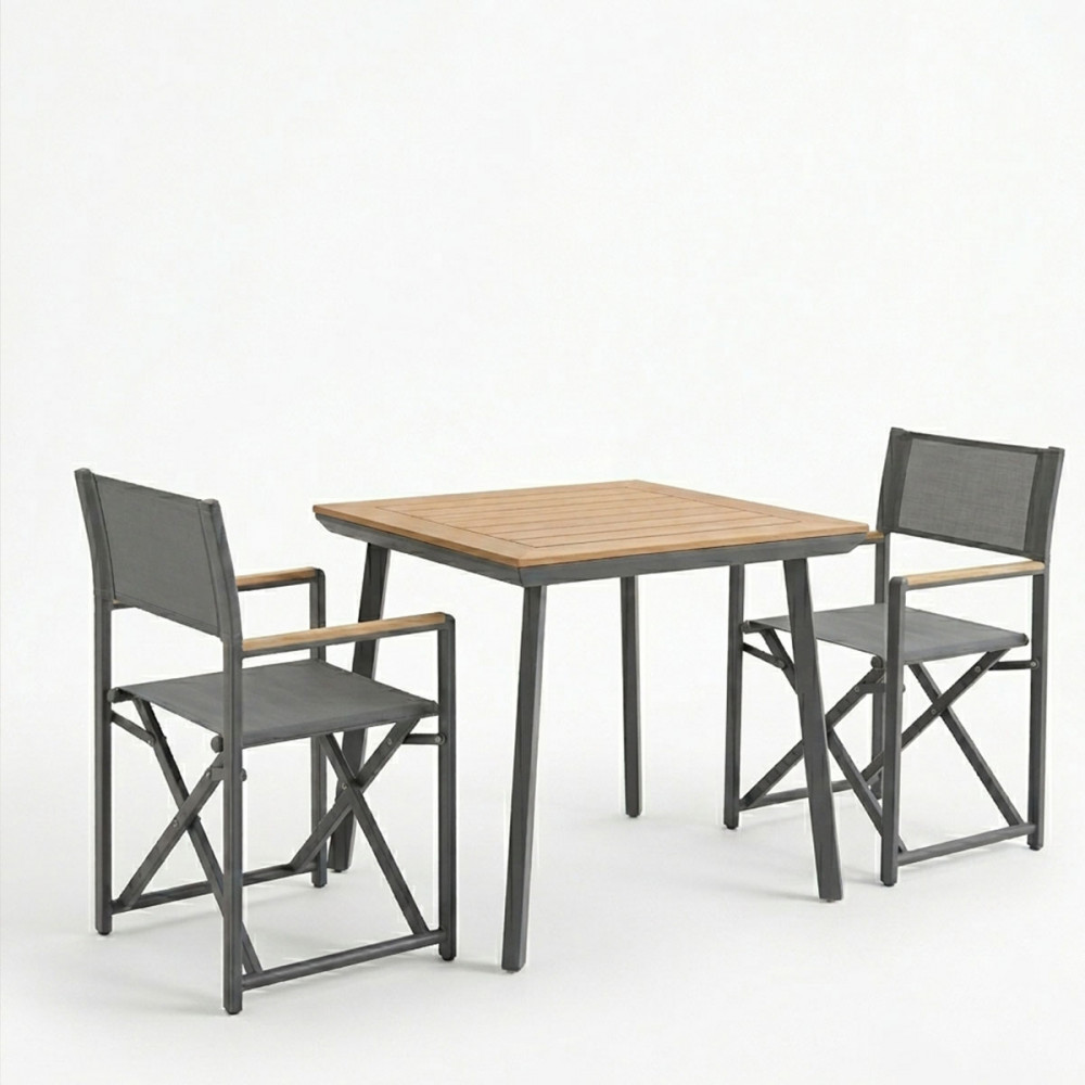 Mabu-Synergy dining table set of 3 pakoworld anthracite aluminum and plywood in natural color 80x80x74cm
