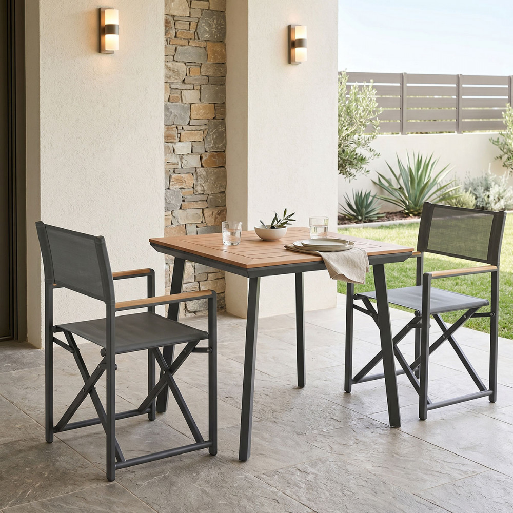 Mabu-Synergy dining table set of 3 pakoworld anthracite aluminum and plywood in natural color 80x80x74cm