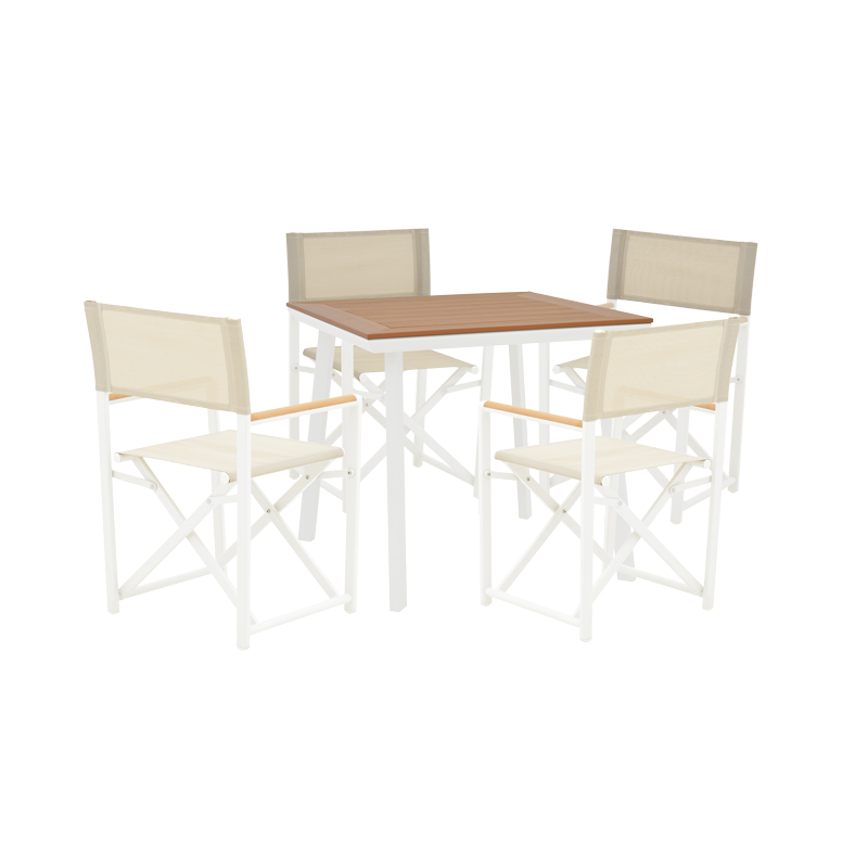 Mabu-Synergy dining table set of 5 pakoworld white aluminum and plywood in natural color 80x80x74cm Mabu-Synergy dining table set of 5 pakoworld white aluminum and plywood in natural color 80x80x74cm
