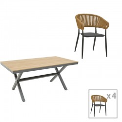Dining table Raven - Thorio set of 5 pakoworld anthracite aluminum and plywood in natural shade 160x90x75cm Dining table Raven - Thorio set of 5 pakoworld anthracite aluminum and plywood in natural shade 160x90x75cm