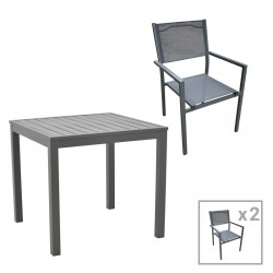 Dining table Moly - Kliton I set of 3 pakoworld anthracite aluminum and textilene in anthracite shade 80x80x74cm Dining table Moly - Kliton I set of 3 pakoworld anthracite aluminum and textilene in anthracite shade 80x80x74cm