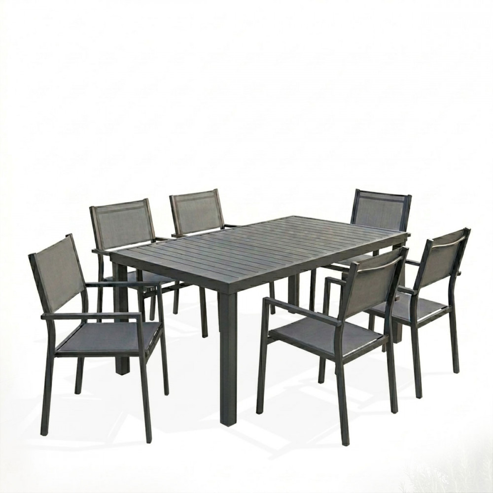 Dining table Moly-Kliton B set of 7 pakoworld aluminum and anthracite textilene 150x80x74cm