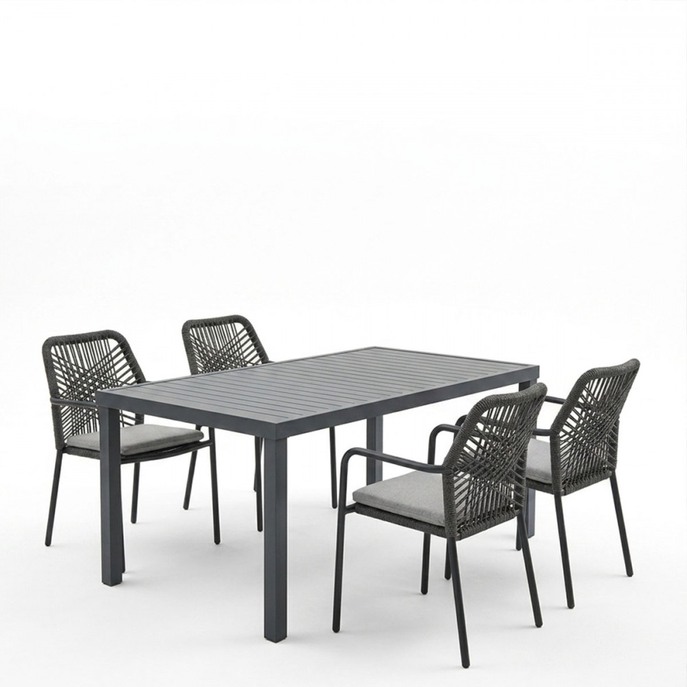 Kherson-Kliton dining table A set of 5 pakoworld aluminum and rope in anthracite shade 150x80x74cm