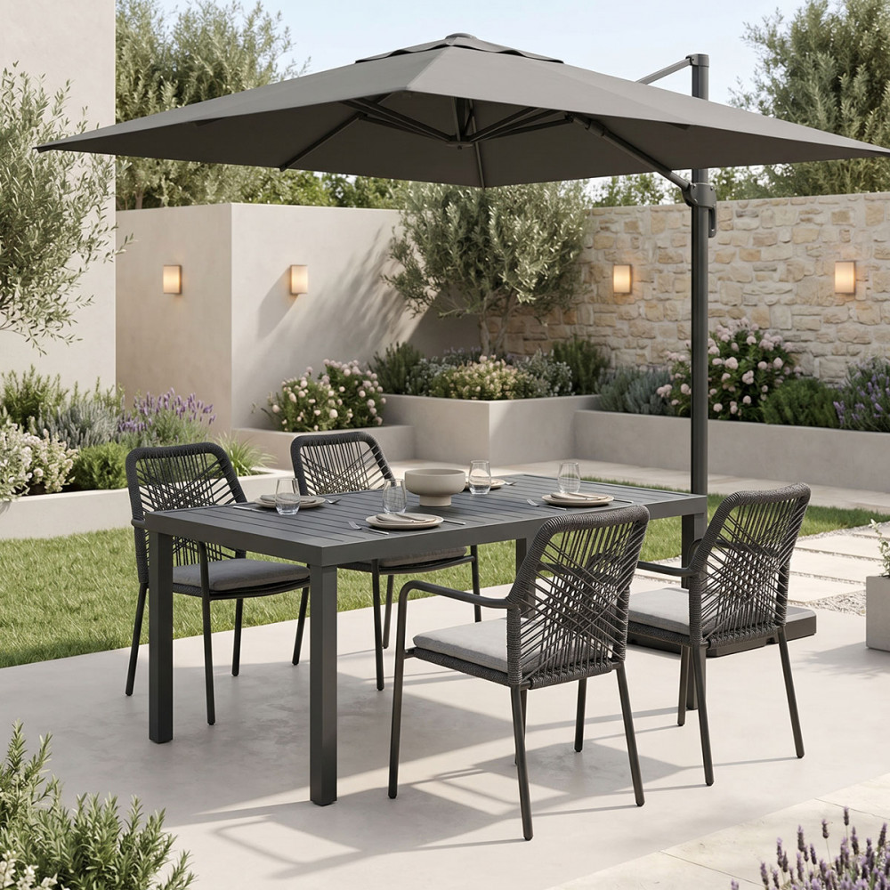 Kherson-Kliton dining table A set of 5 pakoworld aluminum and rope in anthracite shade 150x80x74cm