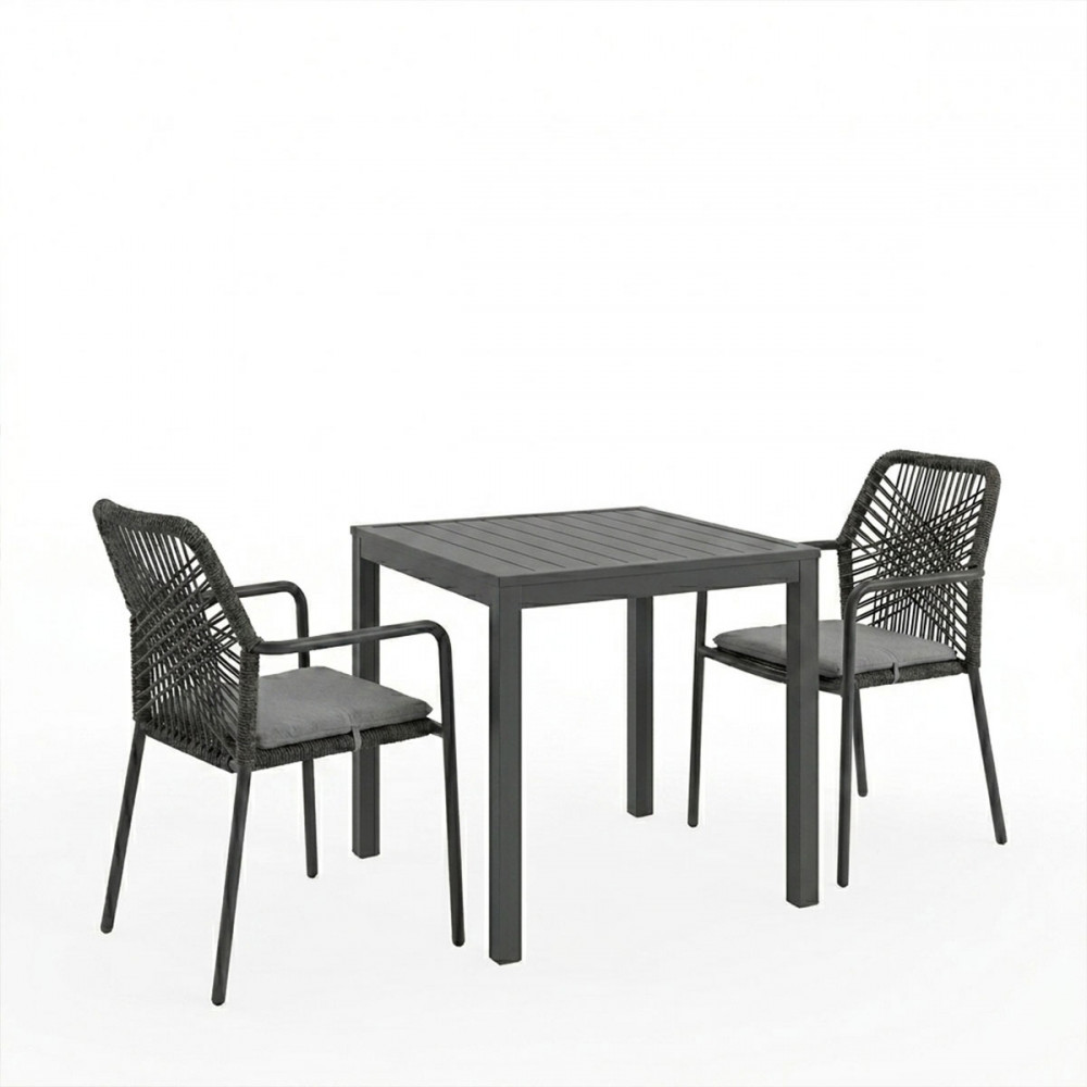 Kliton-Kherson dining table set of 3 pakoworld aluminum in anthracite shade 80x80x74cm