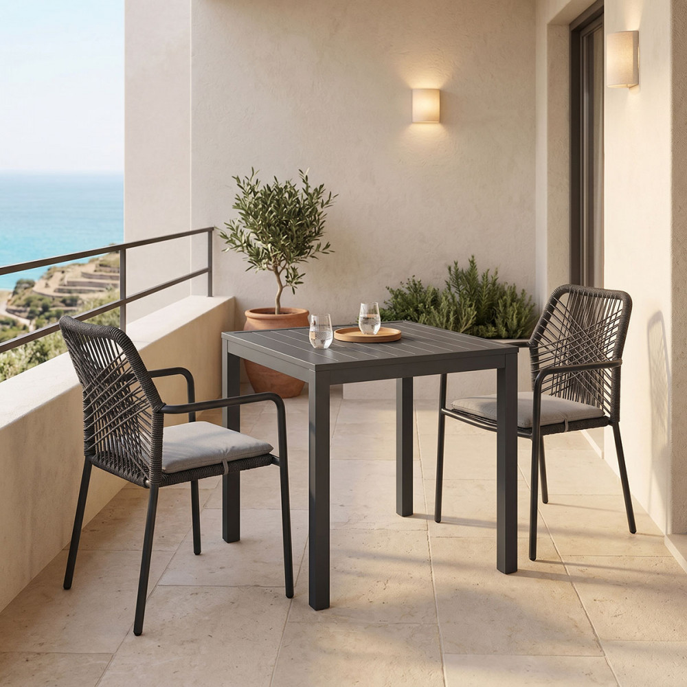 Kliton-Kherson dining table set of 3 pakoworld aluminum in anthracite shade 80x80x74cm