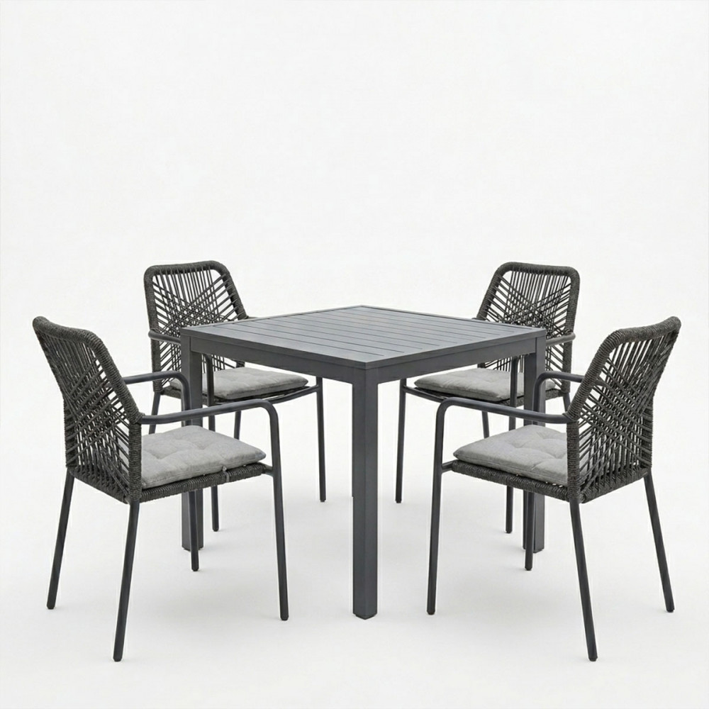 Kliton-Kherson dining table set of 5 pakoworld aluminum in anthracite shade 80x80x74cm