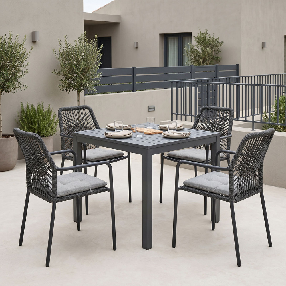 Kliton-Kherson dining table set of 5 pakoworld aluminum in anthracite shade 80x80x74cm