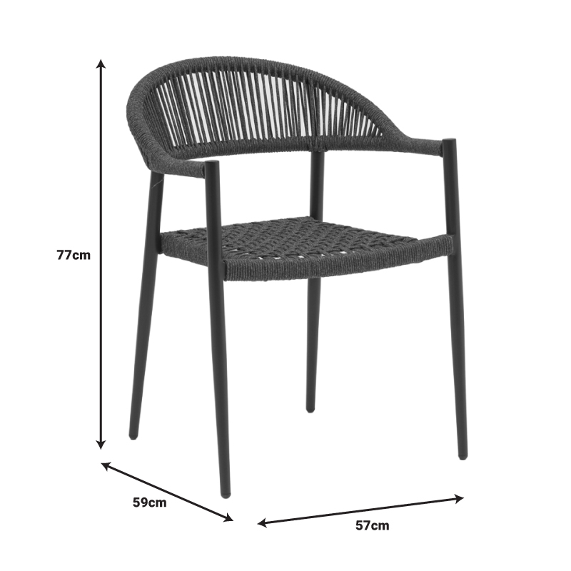 Dining table Freiburg-Kliton A set of 5 pakoworld aluminum and rope in anthracite shade 150x80x74cm Dining table Freiburg-Kliton A set of 5 pakoworld aluminum and rope in anthracite shade 150x80x74cm