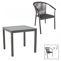 Kliton-Convince dining table set of 3 pakoworld aluminum in anthracite shade 80x80x74cm Kliton-Convince dining table set of 3 pakoworld aluminum in anthracite shade 80x80x74cm