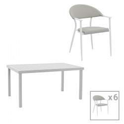 Dining table Kliton-Pino set of 7 pakoworld aluminum in white shade 150x80x74cm Dining table Kliton-Pino set of 7 pakoworld aluminum in white shade 150x80x74cm