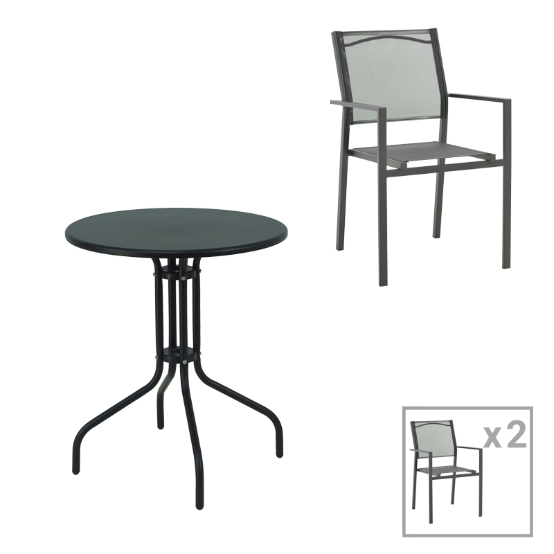 Dining table Vergo-Confidence set of 3 pakoworld metal in black shade D60x70cm Dining table Vergo-Confidence set of 3 pakoworld metal in black shade D60x70cm