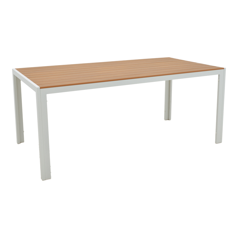 Dining table Nares-Clutch B set of 7 pakoworld white aluminum and plywood in a natural shade 180x90x72.5cm Dining table Nares-Clutch B set of 7 pakoworld white aluminum and plywood in a natural shade 180x90x72.5cm