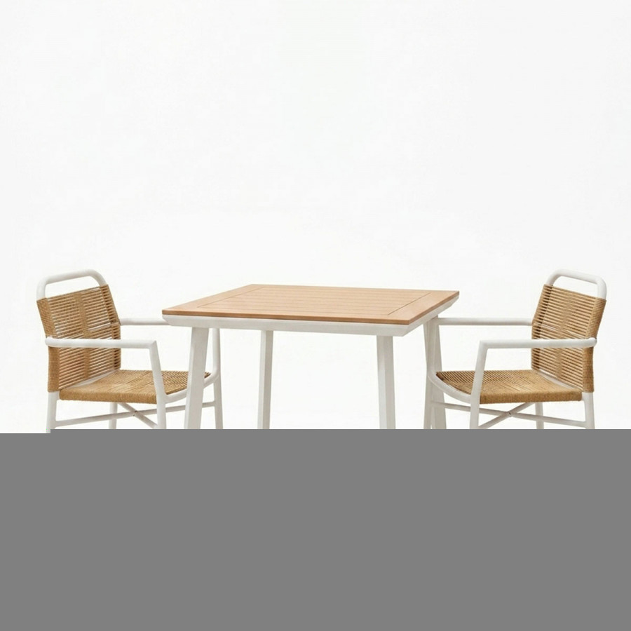 Dining table Synergy-Clutch set of 3 pakoworld white aluminum and plywood in natural color 80x80x74cm