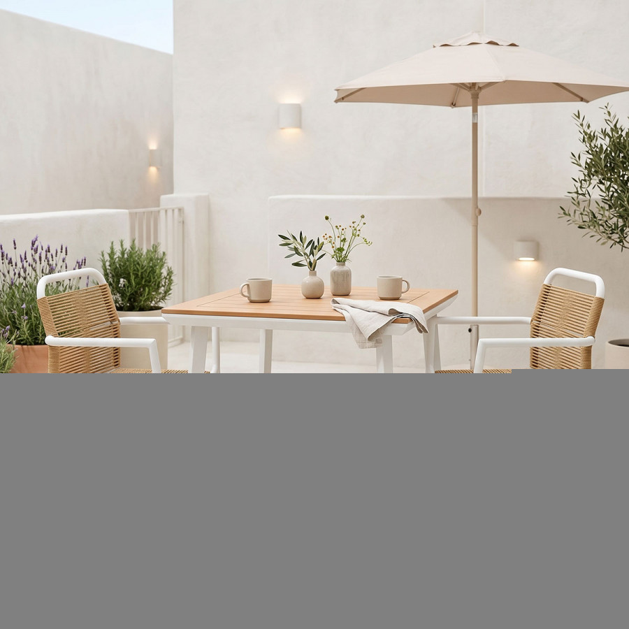 Dining table Synergy-Clutch set of 3 pakoworld white aluminum and plywood in natural color 80x80x74cm