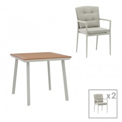 Dining table Synergy-Moritz set of 3 pakoworld white-grey aluminum and plywood in natural color 80x80x74cm Dining table Synergy-Moritz set of 3 pakoworld white-grey aluminum and plywood in natural color 80x80x74cm