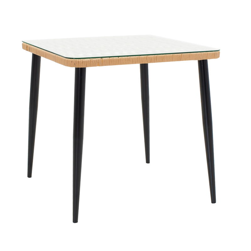 Dining table Naoki V set of 5 pakoworld rattan pe in natural shade and black metal 80x80x78cm Dining table Naoki V set of 5 pakoworld rattan pe in natural shade and black metal 80x80x78cm