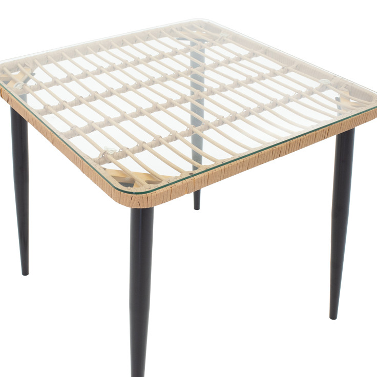 Dining table Naoki V set of 5 pakoworld rattan pe in natural shade and black metal 80x80x78cm