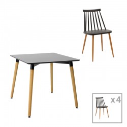 Aurora-Natali pakoworld dining table set of 5 pp-mdf in black-natural color 80x80x76cm Aurora-Natali pakoworld dining table set of 5 pp-mdf in black-natural color 80x80x76cm