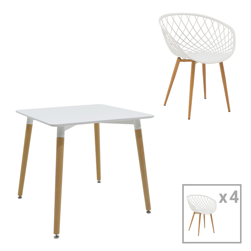 Ezra-Natali pakoworld dining table set of 5 pp-mdf in white-natural color 80x80x76cm Ezra-Natali pakoworld dining table set of 5 pp-mdf in white-natural color 80x80x76cm